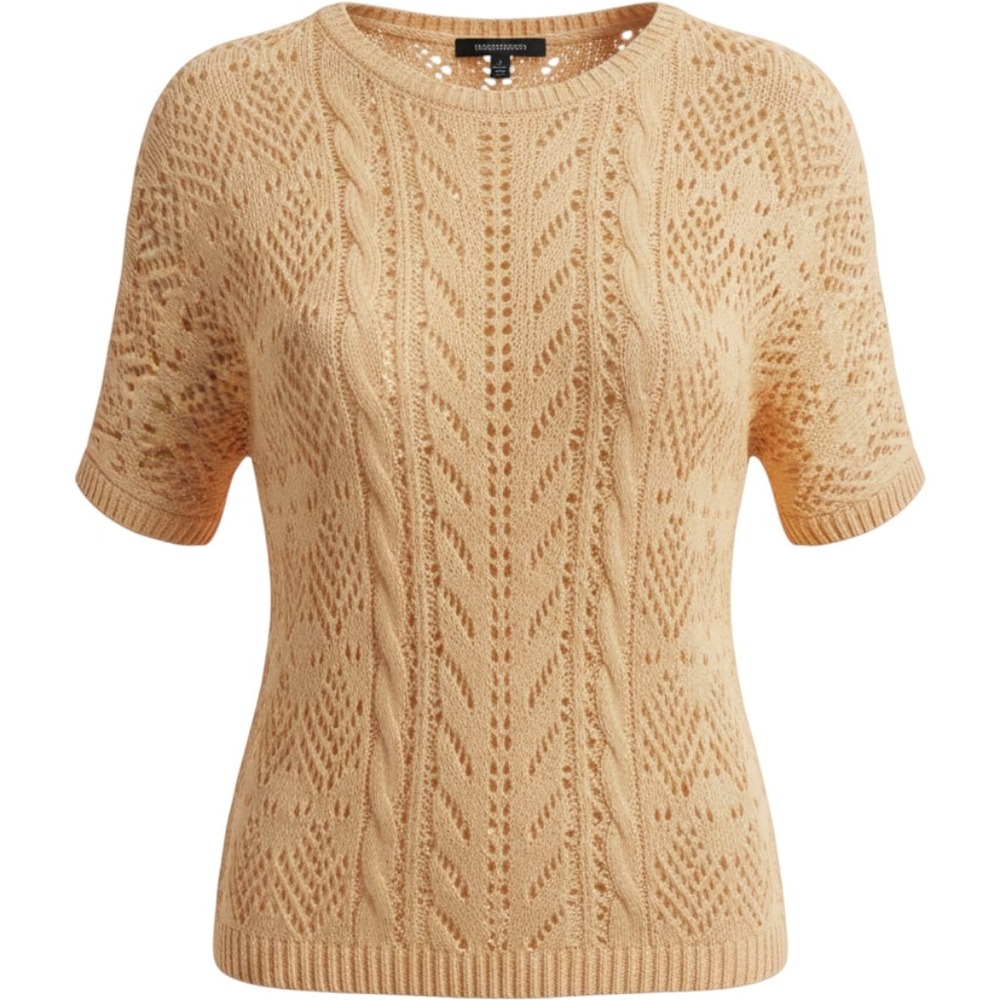 Bobeau Womens Peach Orange Open Knit Cable Pointelle Short Sleeve Sweater XL